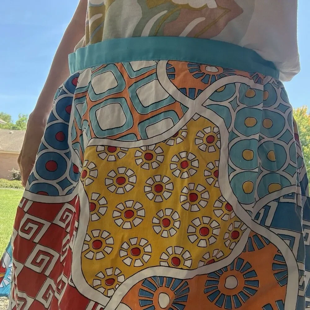 Vintage Retro Half Apron Patchwork Print Kitchen Tie Back 60s Style Grandmacore